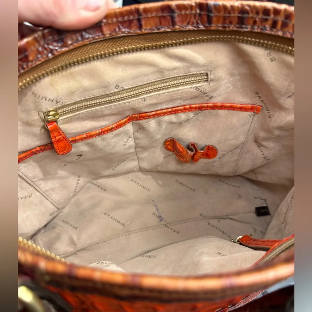 Brahmin Mini Arno Satchel Orange Croc Embossed Leather - Picture 14 of 14